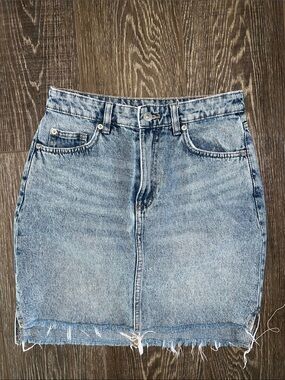 H&M Light Blue Distressed Denim Mini Skirt